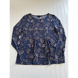 Banana Republic Womens S Blue White Floral Blouse Pleated Front Stretch